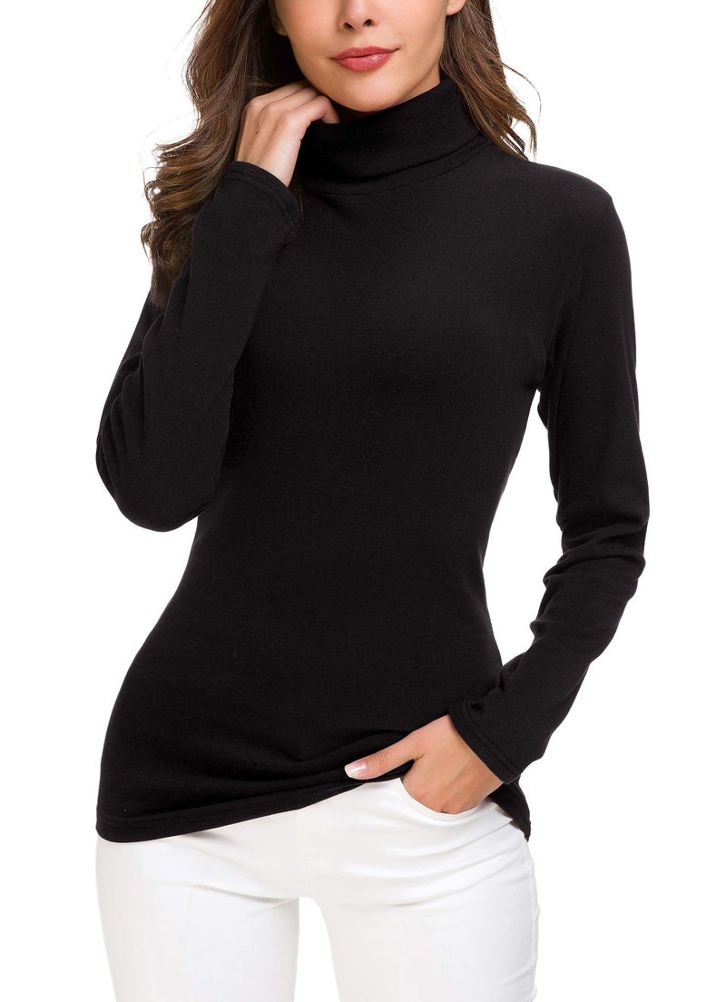 EXCHIC Women's Long Sleeve Turtleneck Sweater Slim Fitted Knitted Pullover Sweater Tops (Black, Large) - Image 1